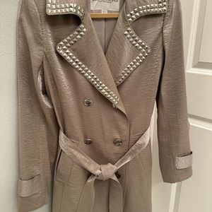 Silver metallic look trench coat with stud detail